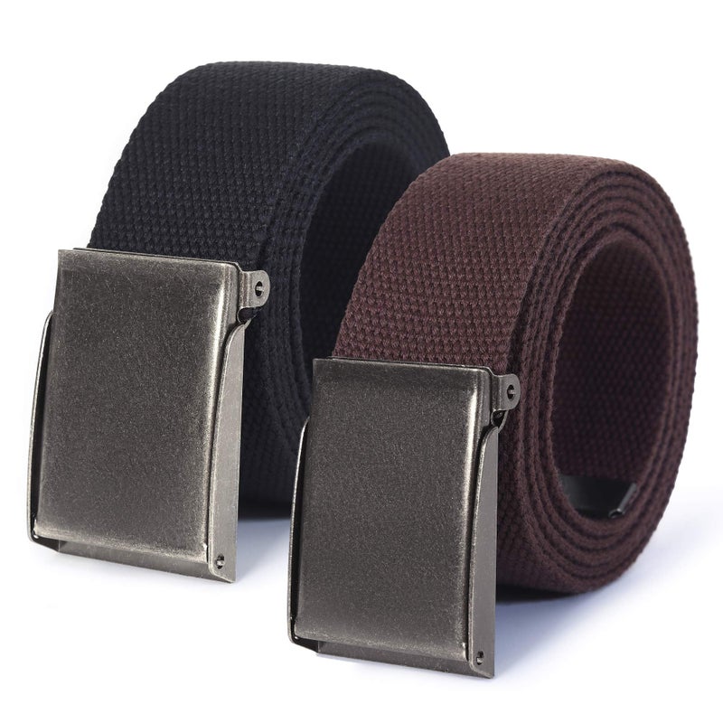 Mile High Life Canvas Web Belt | Cut to Fit Up to 52" | Flip-Top Matte Silver Nickel Buckle (2 Pack Black/Brown) - Image 1